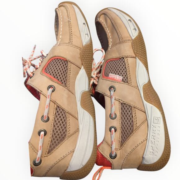 SPERRY Tan Seak Kite Sport Mocs Leather Mesh Boat Shoes Women's Size 9 - Picture 5 of 10